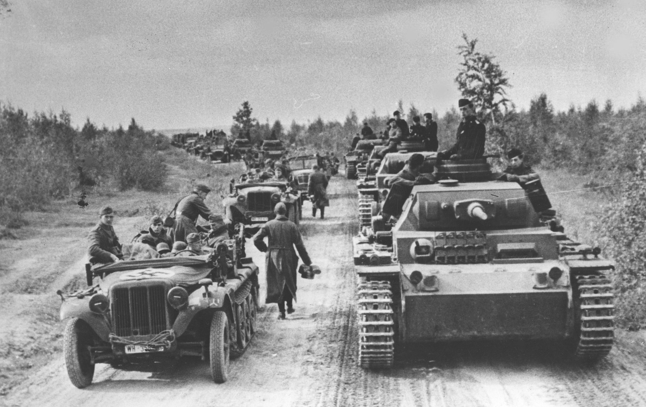 German armored column advances on the Moscow front, before the Battle of Moscow. 